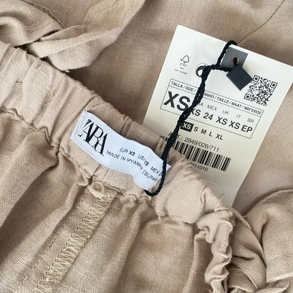 NWT ZARA Linen Cotton Beige cream Jumpsuit Pants Cut Out Xsmall Orig $50 - Picture 14 of 15